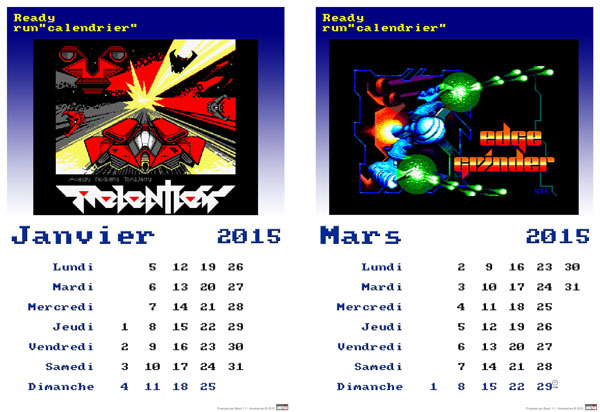 Calendrier Amstrad CPC 2015