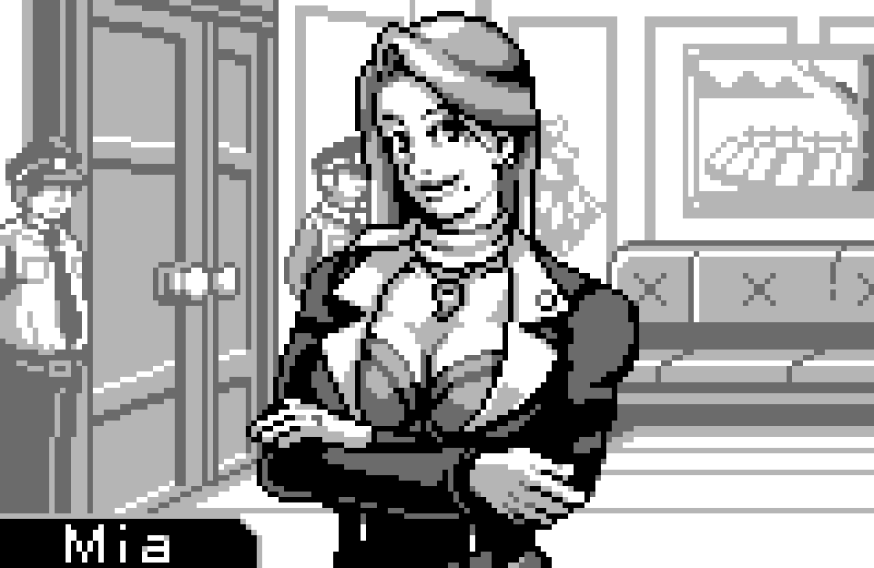 Mia dans le demake de Phoenix Wright sur Game Boy