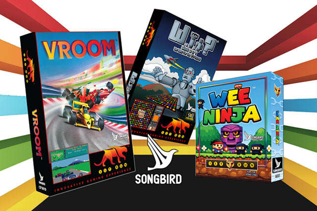 Les boîtes de Vroom et Where Is It? sur Jaguar et de Wee Ninja sur Lynx chez Songbird Productions