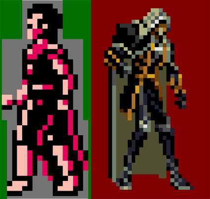 Les sprites d'Alucard dans Castlevania III: Dracula’s Curse (NES) et Symphony of the Night (PlayStation)