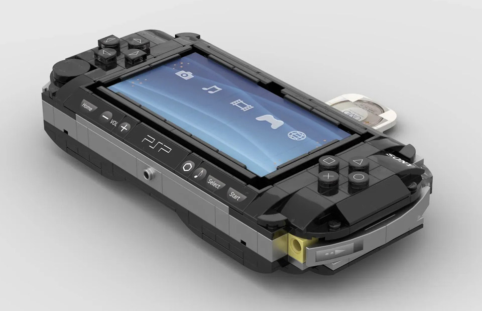 Une PSP recréee en LEGO avec un UMD inséré dedans