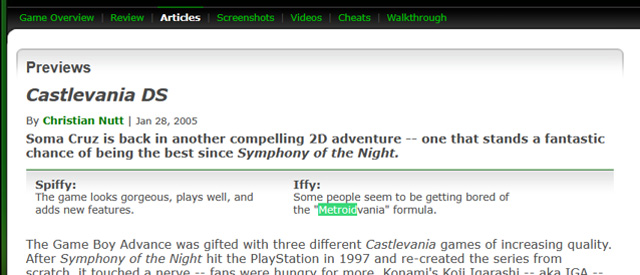 Capture d'écran d'une preview de "Castlevania DS" sur le site Gamespy