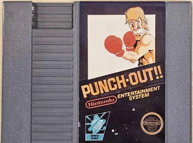 La cartouche du prototype de Punch-Out!! sur NES, avec une illustration de Glass Joe