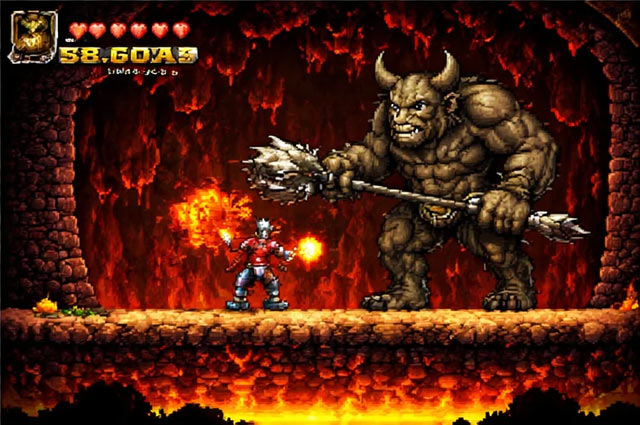 Capture d'écran fictive d'un jeu 2D aux graphismes 16-bit créée par une IA